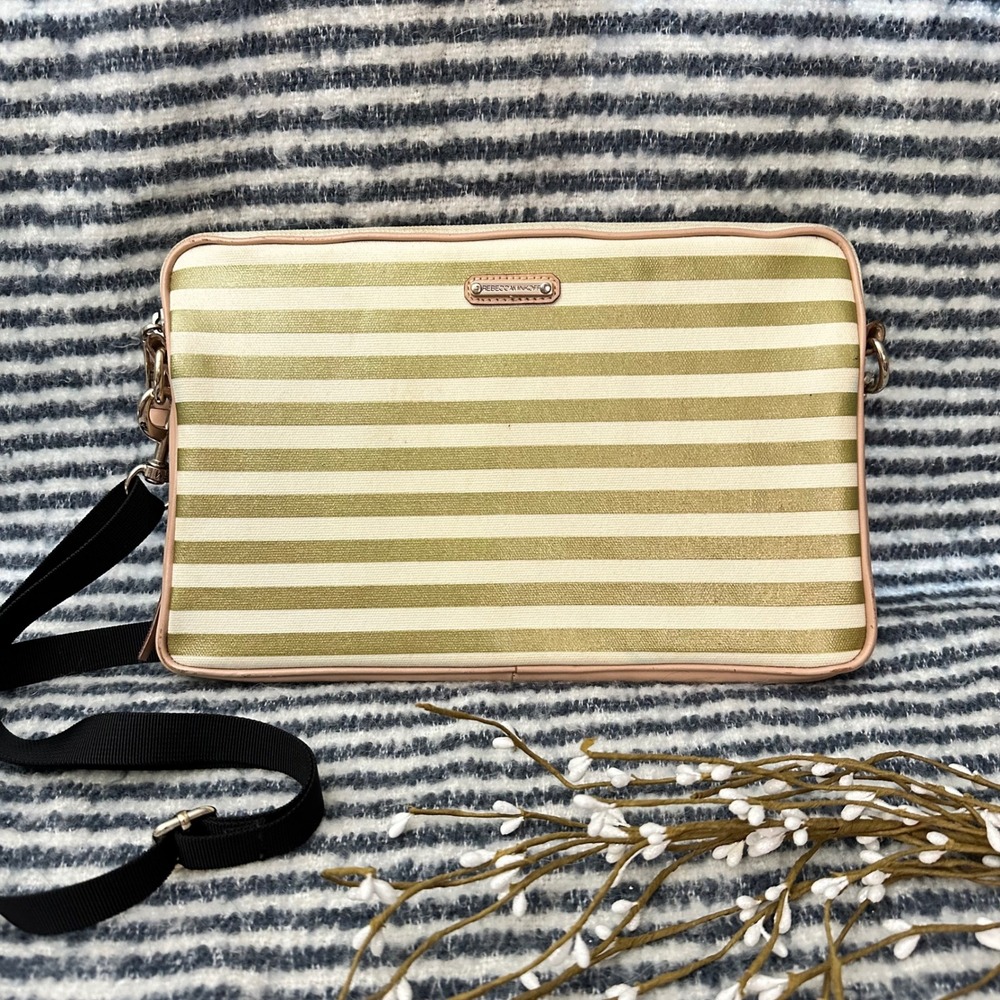 Rebecca Minkoff Gold Cream Stripe‎ Cross Body Tabitha Tablet Sleeve Case